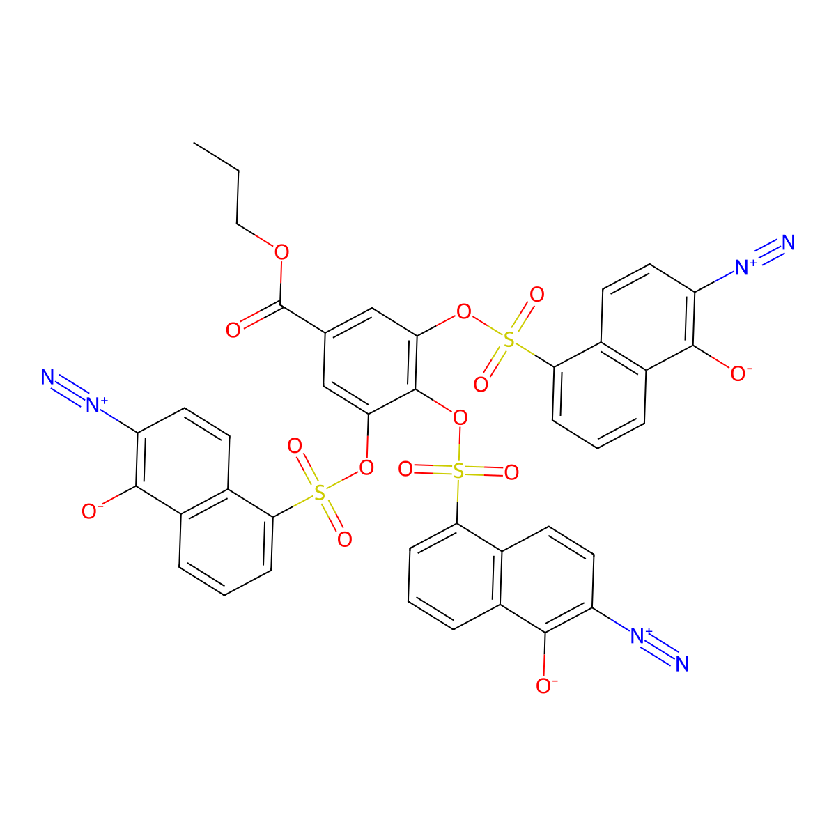 Benzoic acid, 3,4,5-tris[[(6-diazo-5,6-dihydro-5-oxo-1-naphthalenyl)sulfonyl]oxy]-, propyl ester molecular structure, CAS 73003-79-9