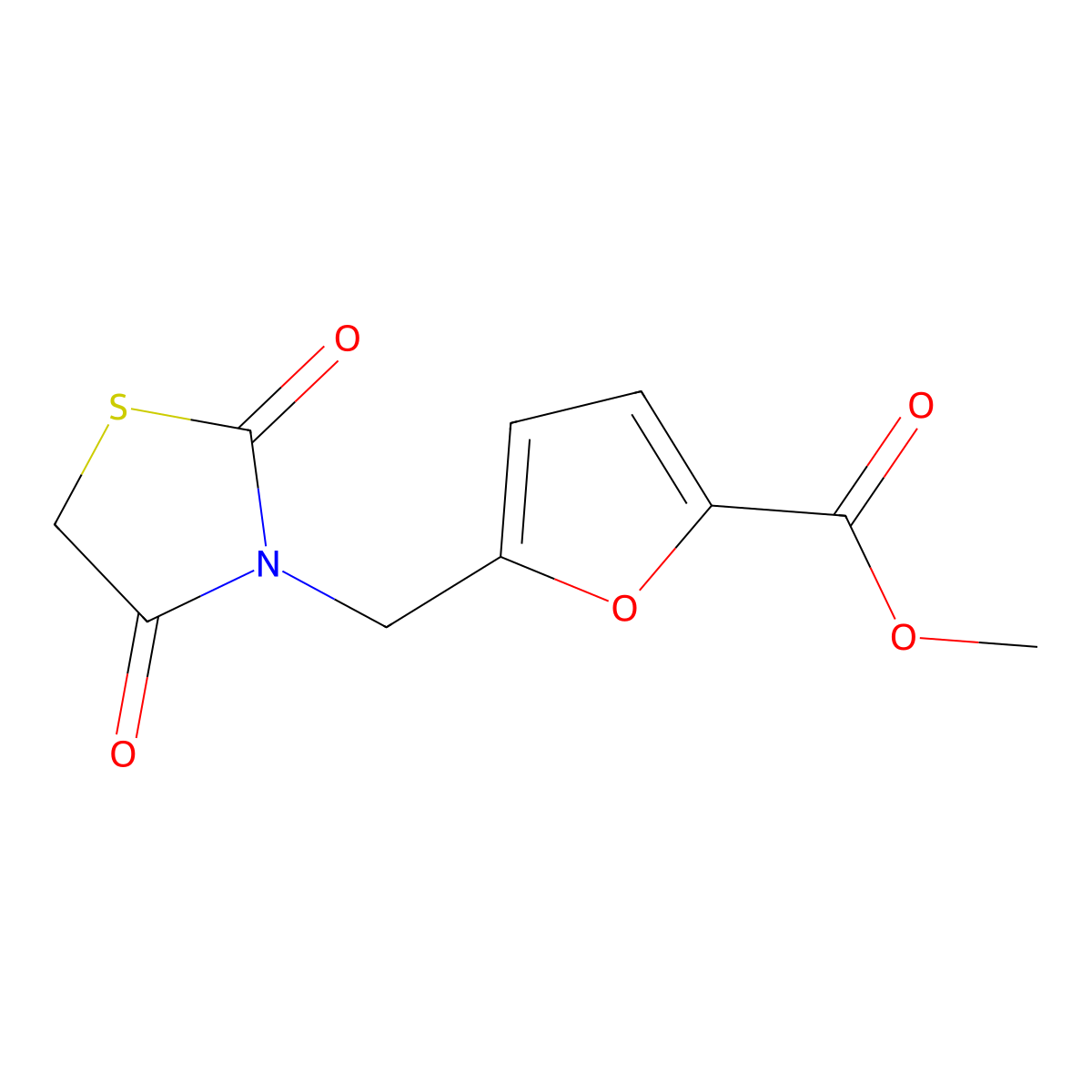 Methyl 5-((2,4-dioxothiazolidin-3-yl)methyl)furan-2-carboxylate molecular structure, CAS 73014-68-3