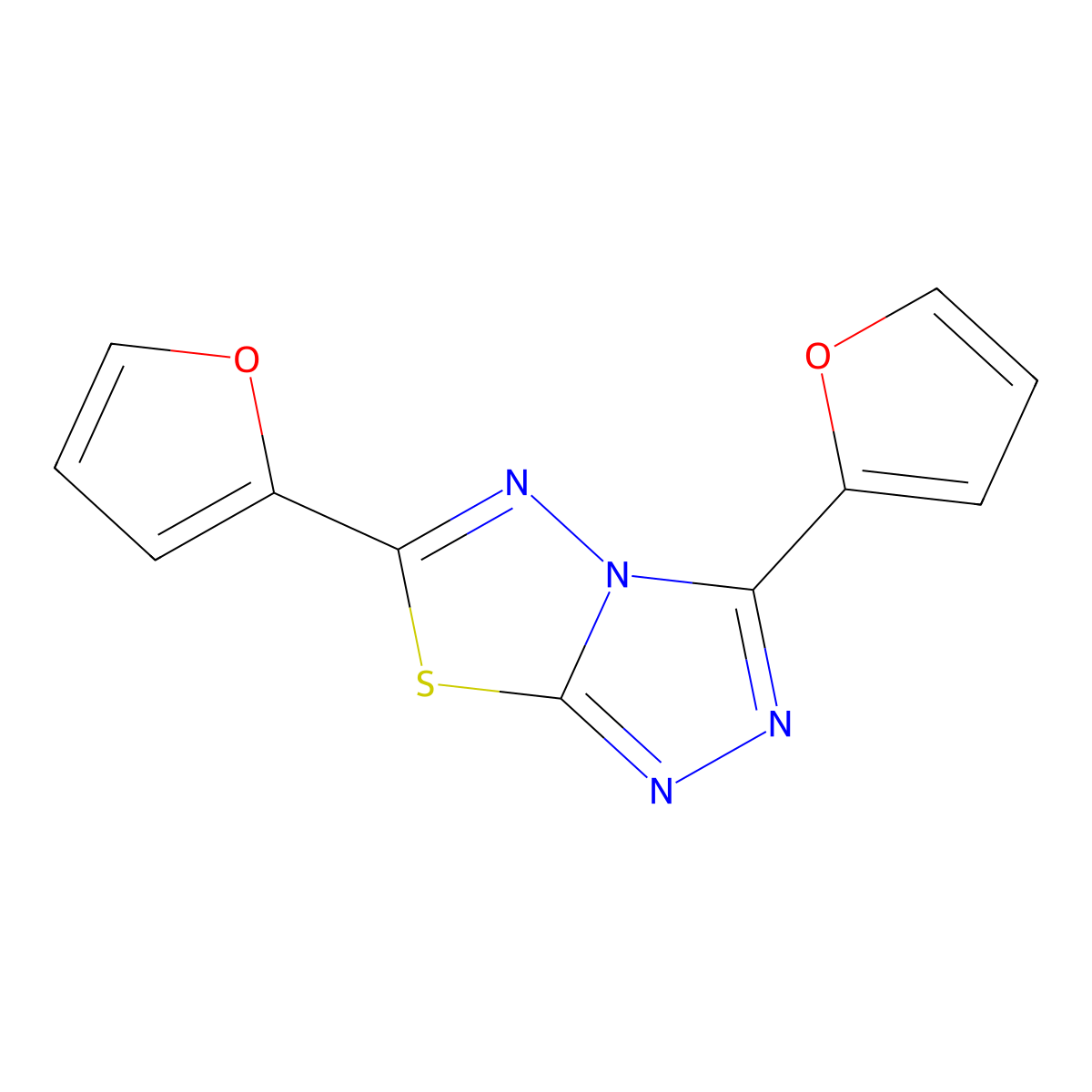3,6-Bis(2-furanyl)-[1,2,4]triazolo[3,4-b][1,3,4]thiadiazole molecular structure, CAS 73014-98-9