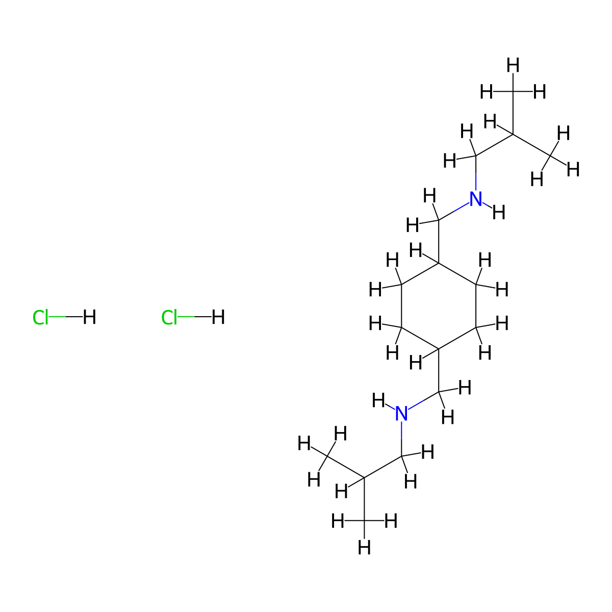 N,N'-(Cyclohexane-1,4-diylbis(methylene))bis(2-methylpropan-1-amine)--hydrogen chloride (1/2) molecular structure, CAS 7302-86-5