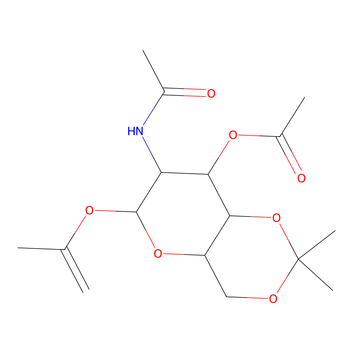 (7-Acetamido-2,2-dimethyl-6-prop-1-en-2-yloxy-4,4a,6,7,8,8a-hexahydropyrano[3,2-d][1,3]dioxin-8-yl) acetate molecular structure, CAS 73024-78-9