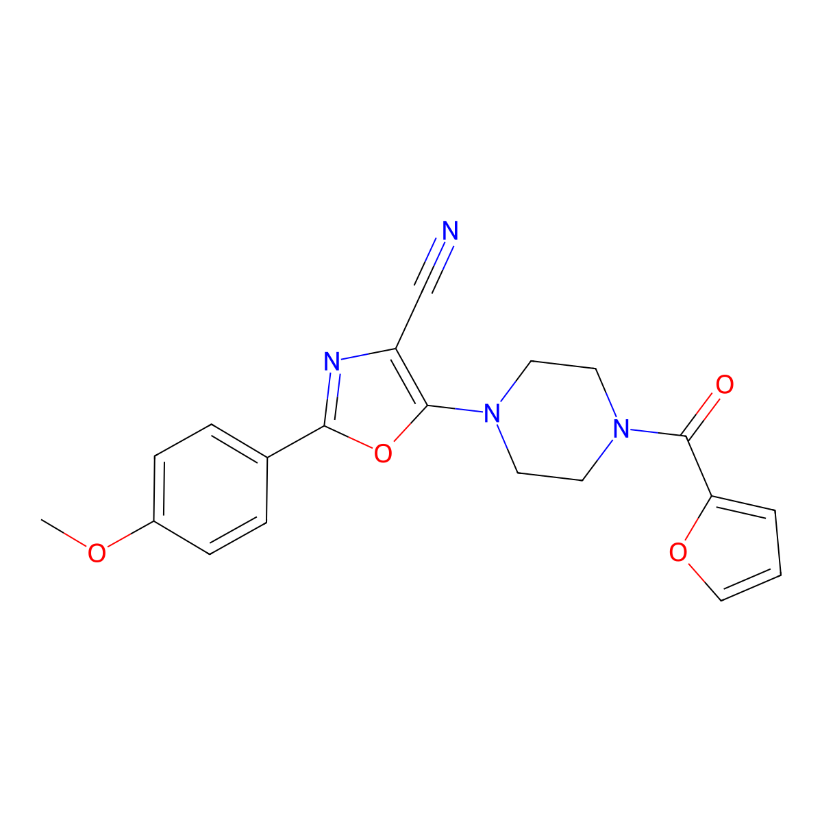 5-(4-(Furan-2-carbonyl)piperazin-1-yl)-2-(4-methoxyphenyl)oxazole-4-carbonitrile molecular structure, CAS 730241-99-3
