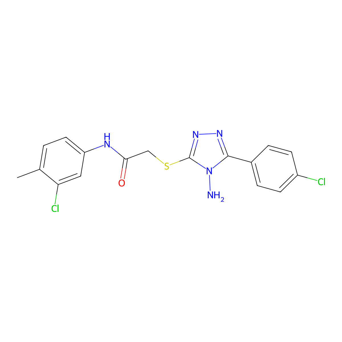 2-{[4-amino-5-(4-chlorophenyl)-4H-1,2,4-triazol-3-yl]sulfanyl}-N-(3-chloro-4-methylphenyl)acetamide molecular structure, CAS 730245-27-9