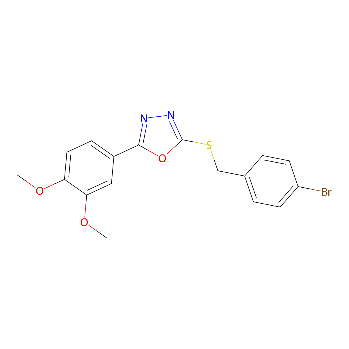 2-[(4-Bromobenzyl)sulfanyl]-5-(3,4-dimethoxyphenyl)-1,3,4-oxadiazole molecular structure, CAS 730247-97-9