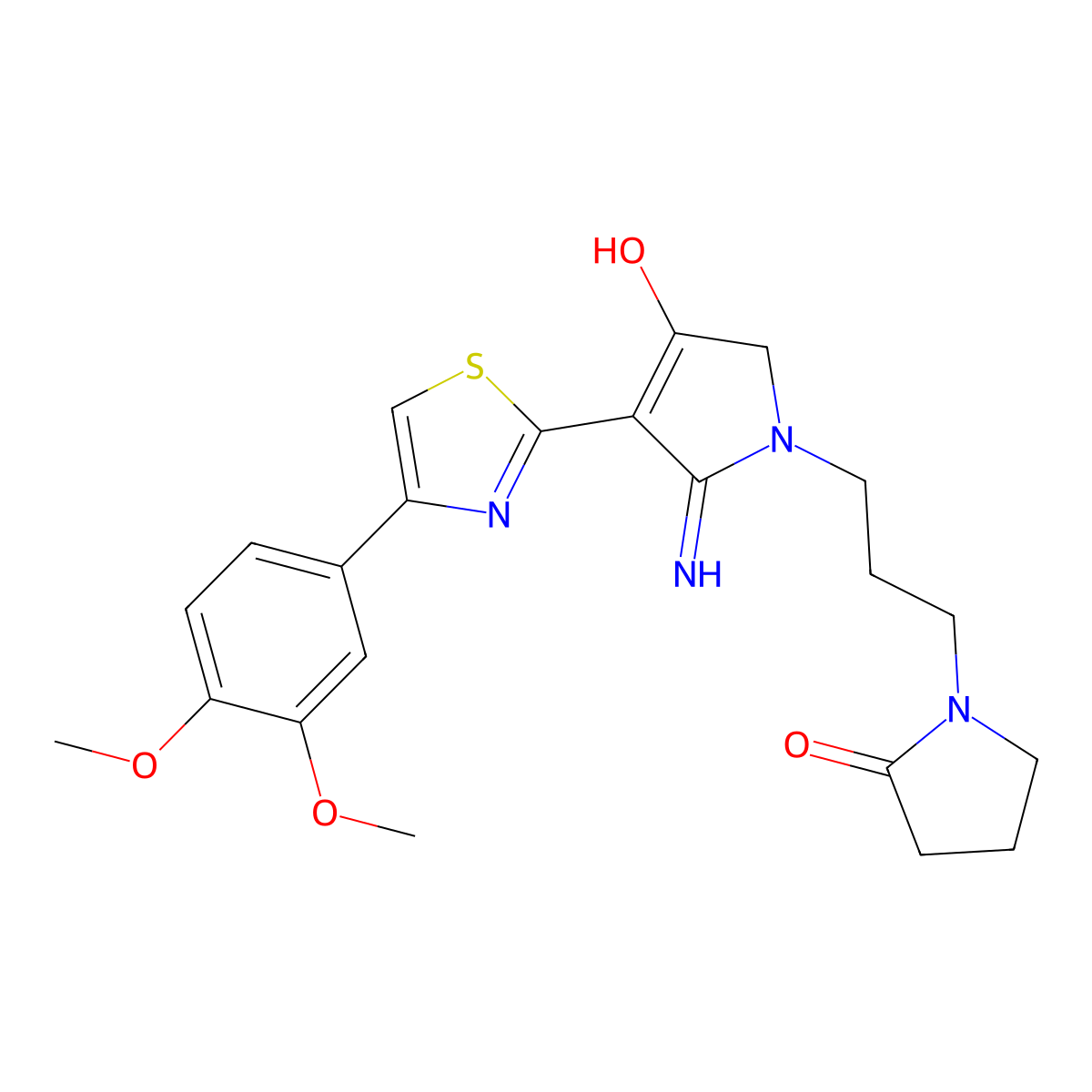 5-amino-4-[4-(3,4-dimethoxyphenyl)-1,3-thiazol-2-yl]-1-[3-(2-oxopyrrolidin-1-yl)propyl]-1,2-dihydro-3H-pyrrol-3-one molecular structure, CAS 730249-04-4