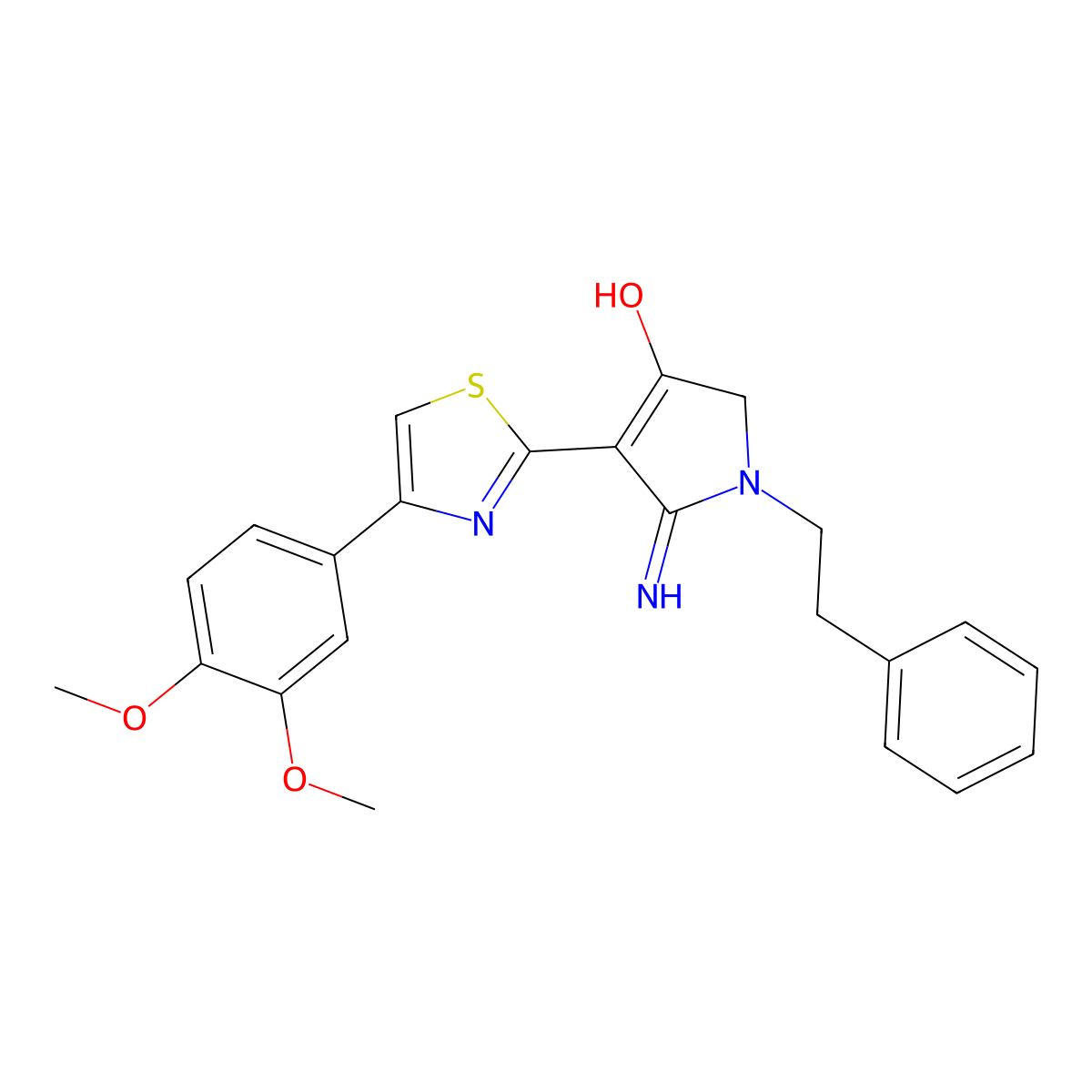 4-[4-(3,4-dimethoxyphenyl)-1,3-thiazol-2-yl]-5-imino-1-(2-phenylethyl)-2,5-dihydro-1H-pyrrol-3-ol molecular structure, CAS 730249-05-5