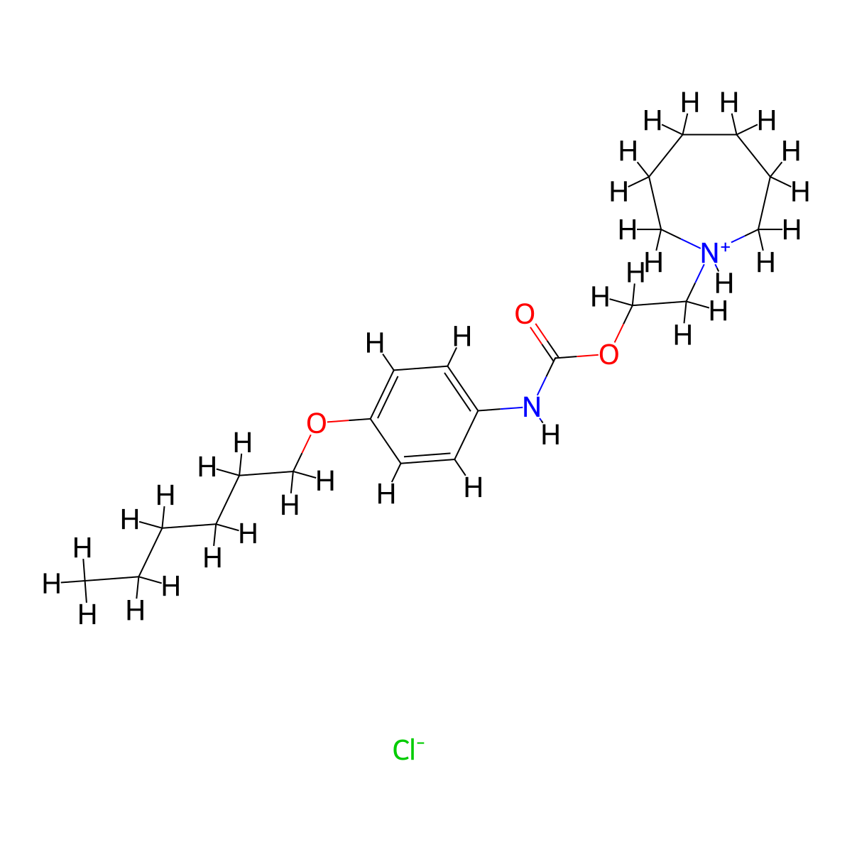 Carbanilic acid, p-(hexyloxy)-, 2-(hexahydro-1H-azepin-1-yl)ethyl ester, hydrochloride molecular structure, CAS 73025-25-9