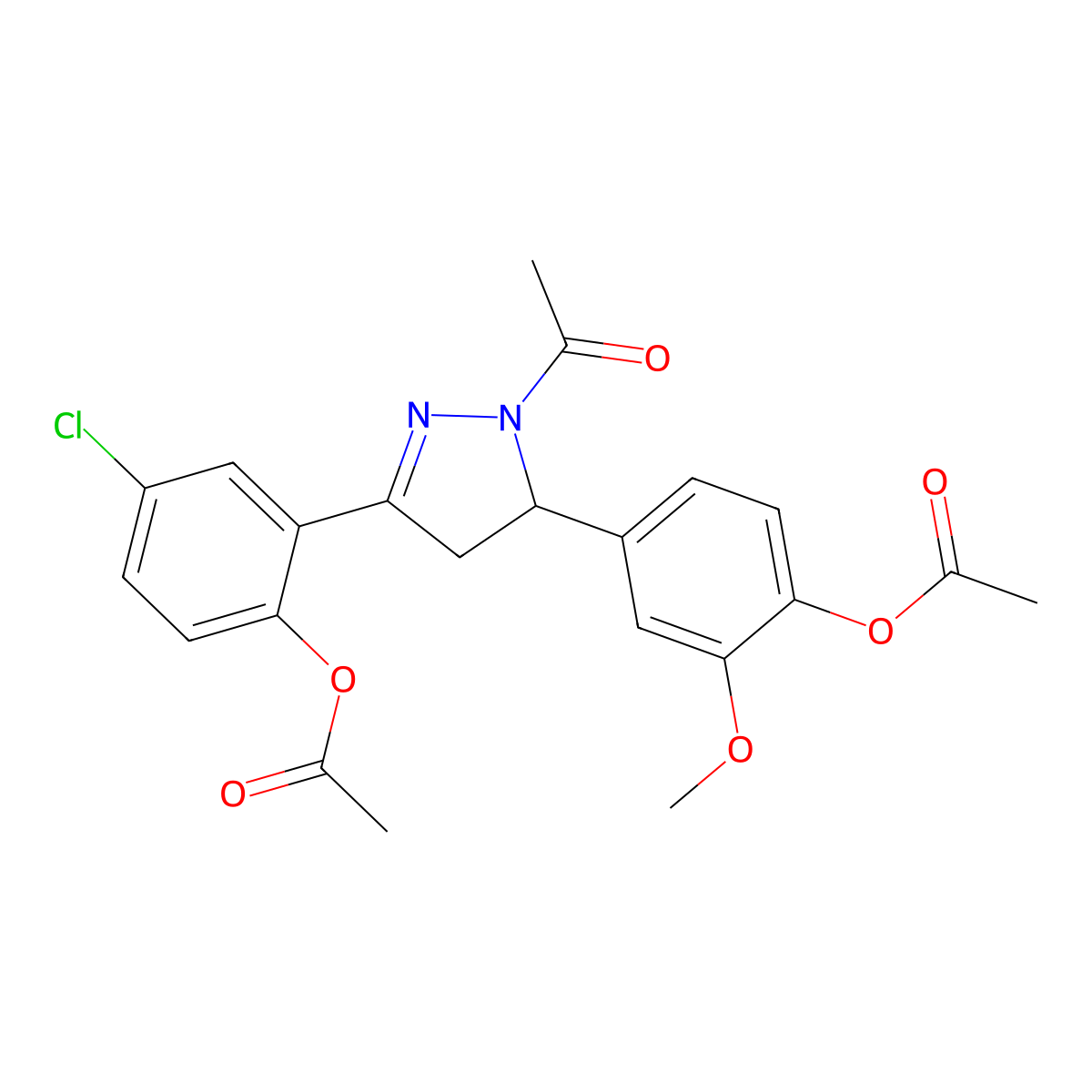 [2-[2-Acetyl-3-(4-acetyloxy-3-methoxyphenyl)-3,4-dihydropyrazol-5-yl]-4-chlorophenyl] acetate molecular structure, CAS 730252-58-1