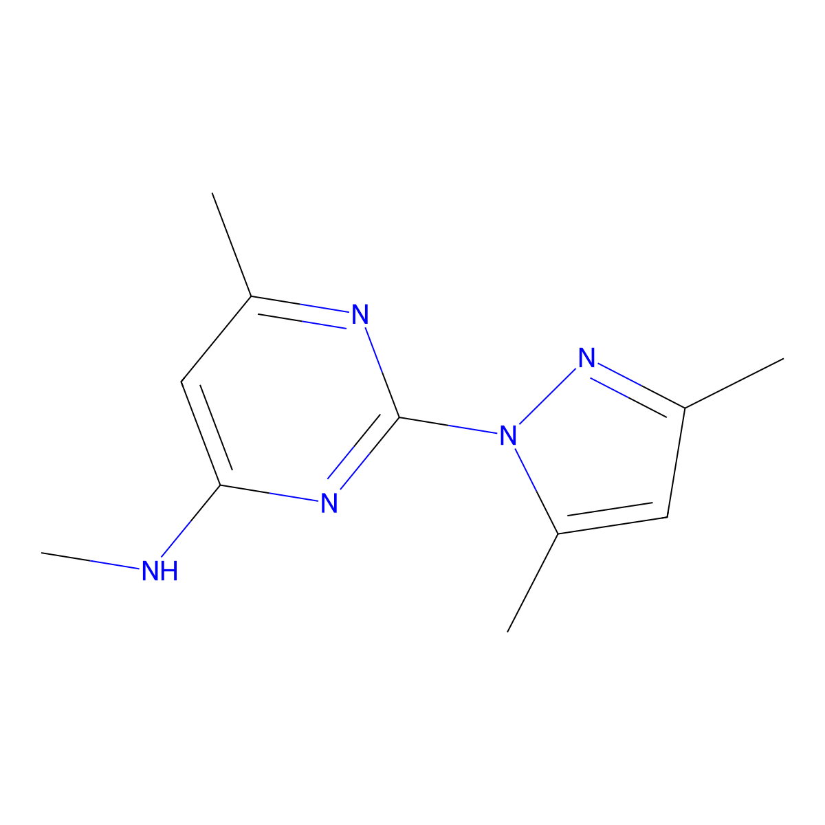2-(3,5-dimethyl-1H-pyrazol-1-yl)-N,6-dimethylpyrimidin-4-amine molecular structure, CAS 73029-69-3