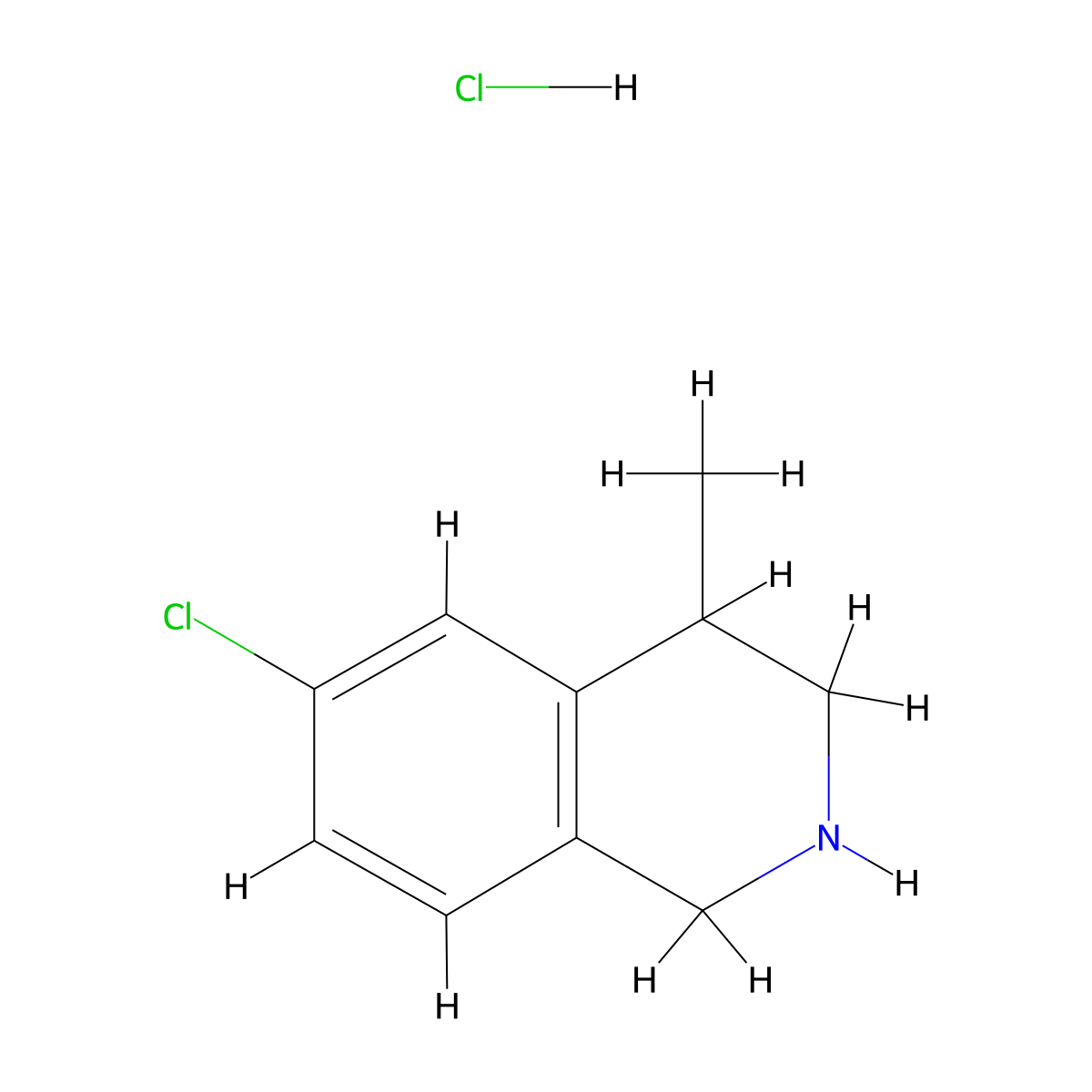 6-Chloro-4-methyl-1,2,3,4-tetrahydroisoquinoline hydrochloride molecular structure, CAS 73037-80-6