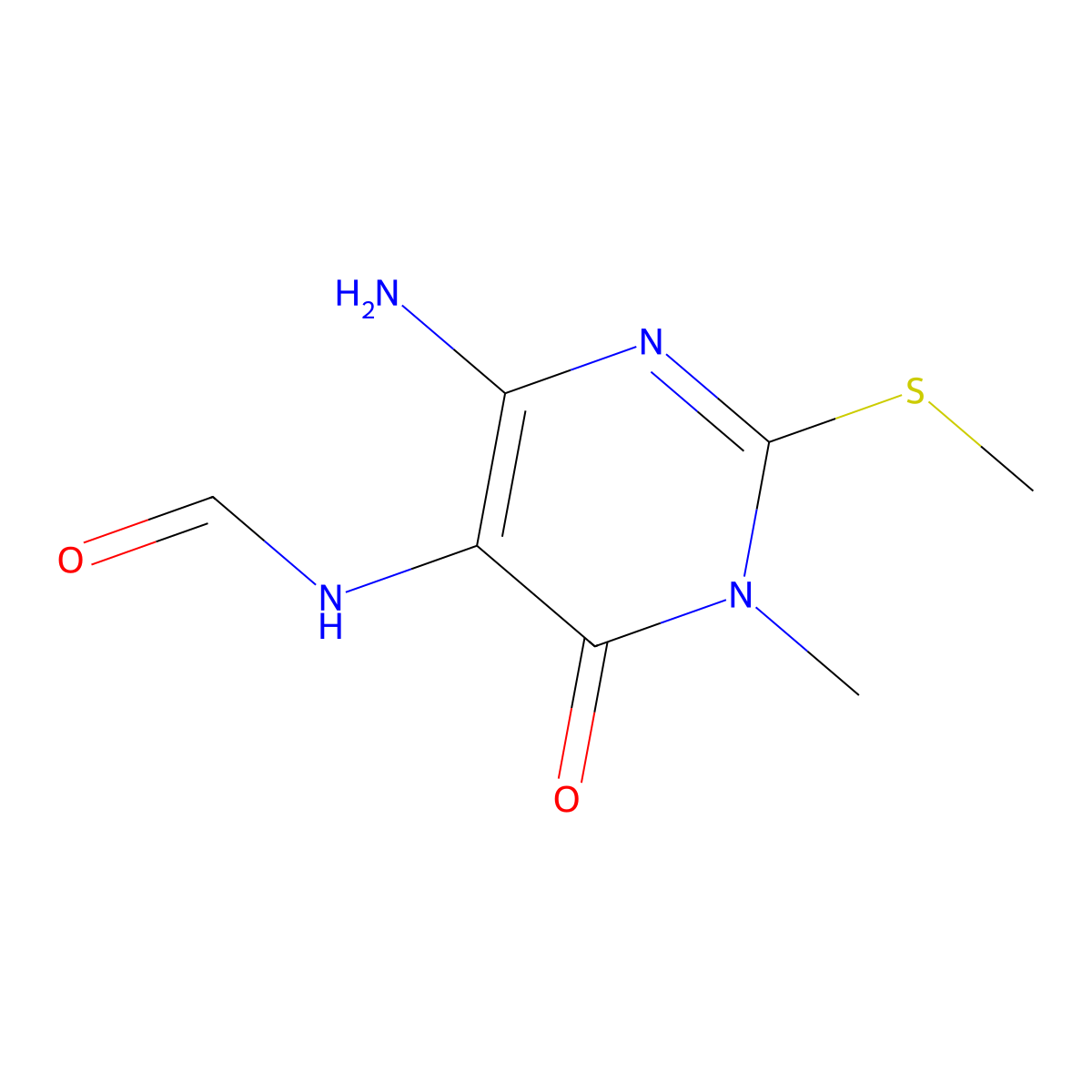 N-(4-amino-1-methyl-2-methylsulfanyl-6-oxopyrimidin-5-yl)formamide molecular structure, CAS 73038-05-8