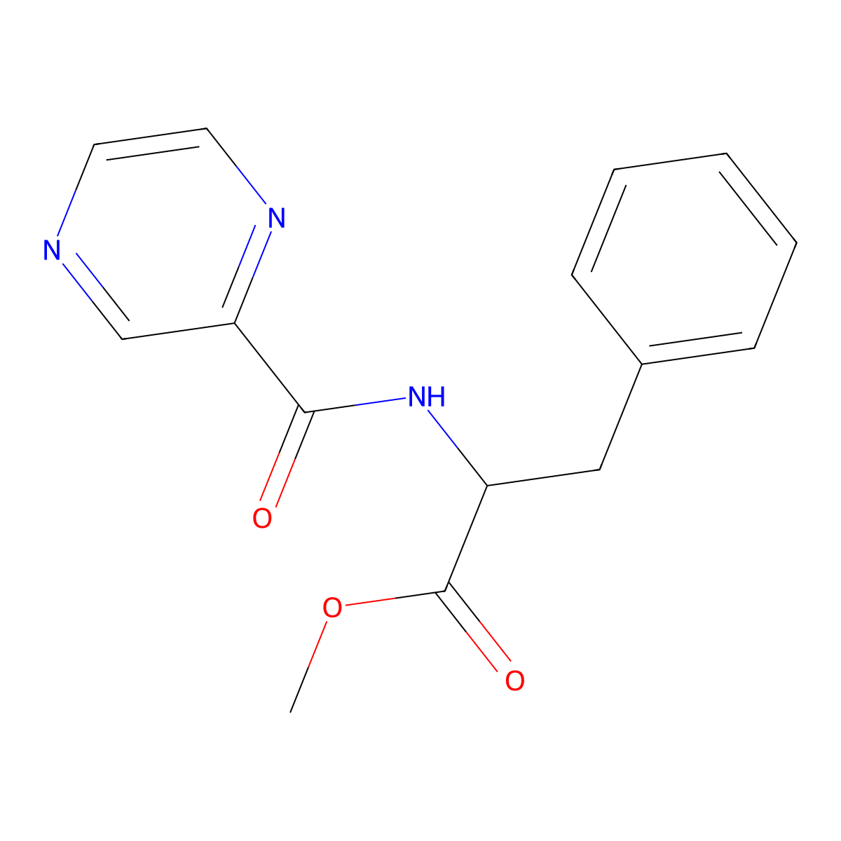 Methyl N-(pyrazine-2-carbonyl)phenylalaninate molecular structure, CAS 73058-37-4