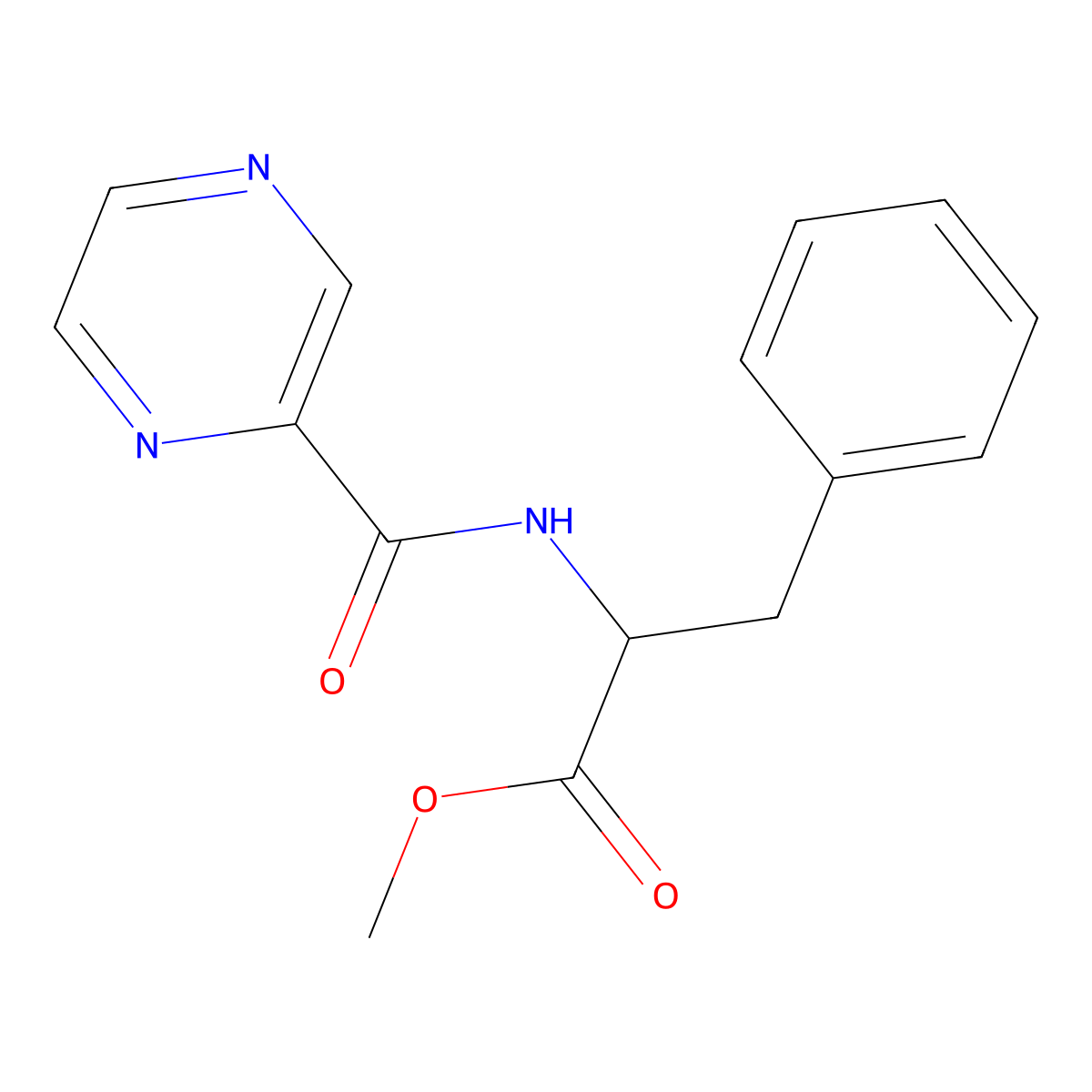 Methyl N-(pyrazine-2-carbonyl)phenylalaninate molecular structure, CAS 73058-37-4