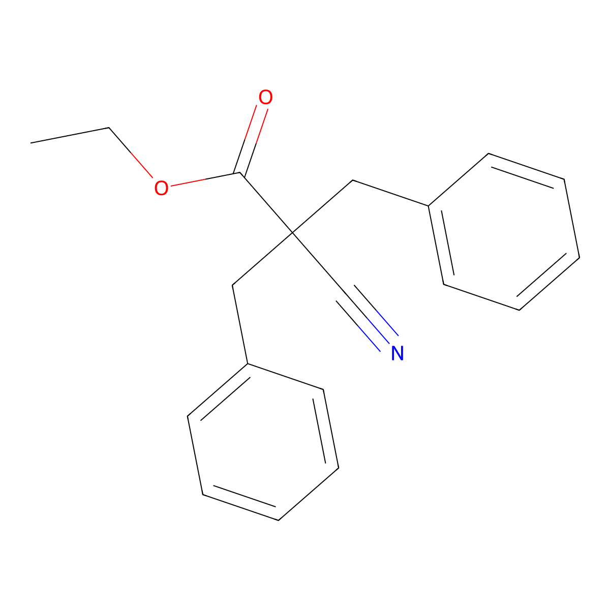Ethyl 2-benzyl-2-cyano-3-phenylpropanoate molecular structure, CAS 73062-47-2