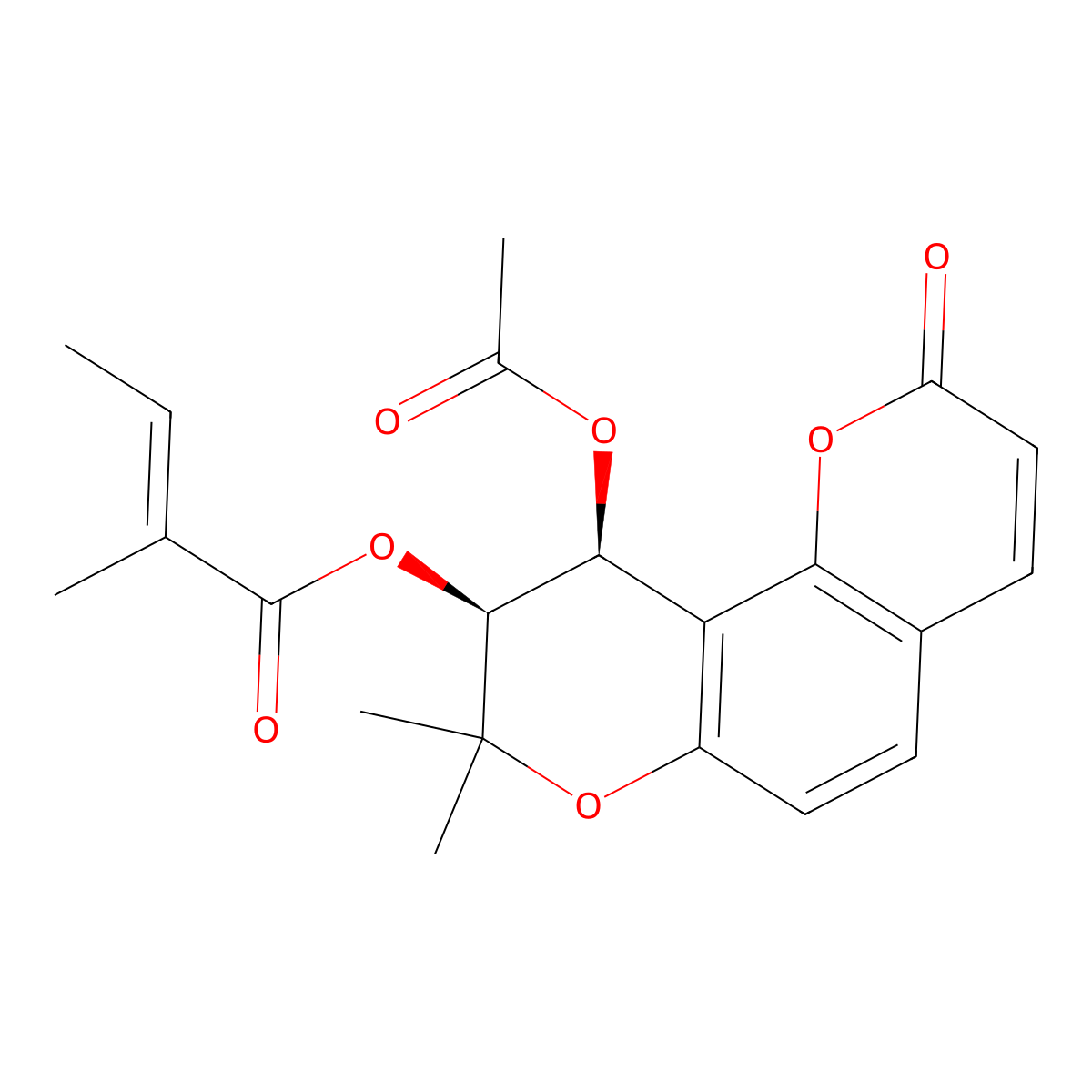 [(9S,10S)-10-acetyloxy-8,8-dimethyl-2-oxo-9,10-dihydropyrano[2,3-f]chromen-9-yl] 2-methylbut-2-enoate molecular structure, CAS 73069-25-7