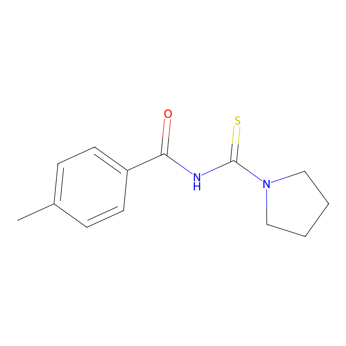 4-methyl-N-(pyrrolidine-1-carbothioyl)benzamide molecular structure, CAS 73077-34-6