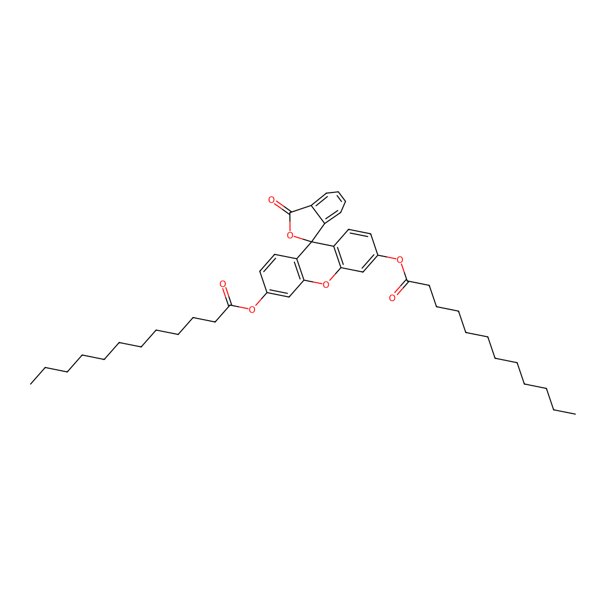 1,1'-(3-Oxospiro(isobenzofuran-1(3H),9'-(9H)xanthene)-3',6'-diyl) didodecanoate molecular structure, CAS 7308-90-9
