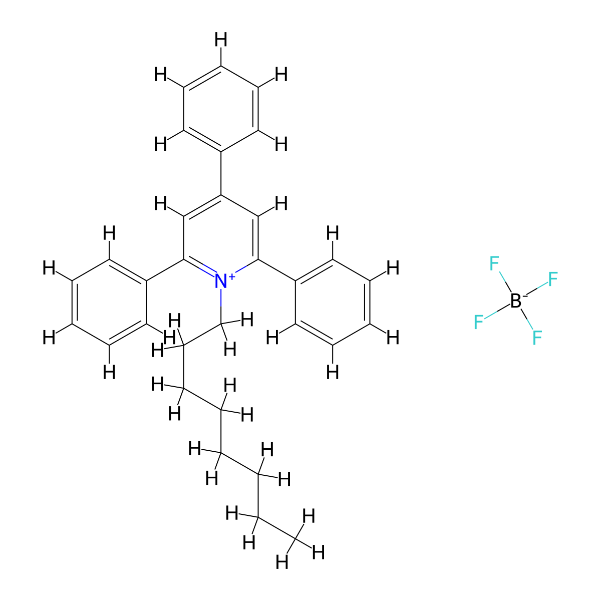 1-Octyl-2,4,6-triphenylpyridin-1-ium tetrafluoroboranuide molecular structure, CAS 73086-80-3