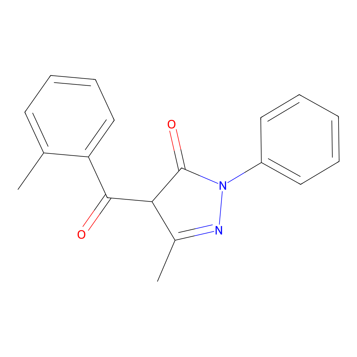 3-methyl-4-(2-methylbenzoyl)-1-phenyl-1H-pyrazol-5(4H)-one molecular structure, CAS 73087-94-2