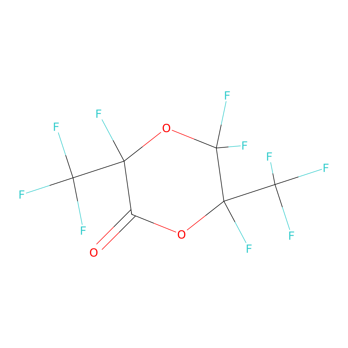 3,5,5,6-Tetrafluoro-3,6-bis(trifluoromethyl)-1,4-dioxan-2-one molecular structure, CAS 7309-84-4