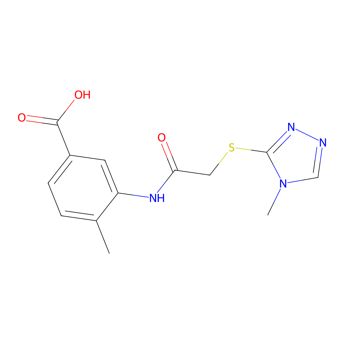 4-methyl-3-{2-[(4-methyl-4H-1,2,4-triazol-3-yl)sulfanyl]acetamido}benzoic acid molecular structure, CAS 730947-87-2