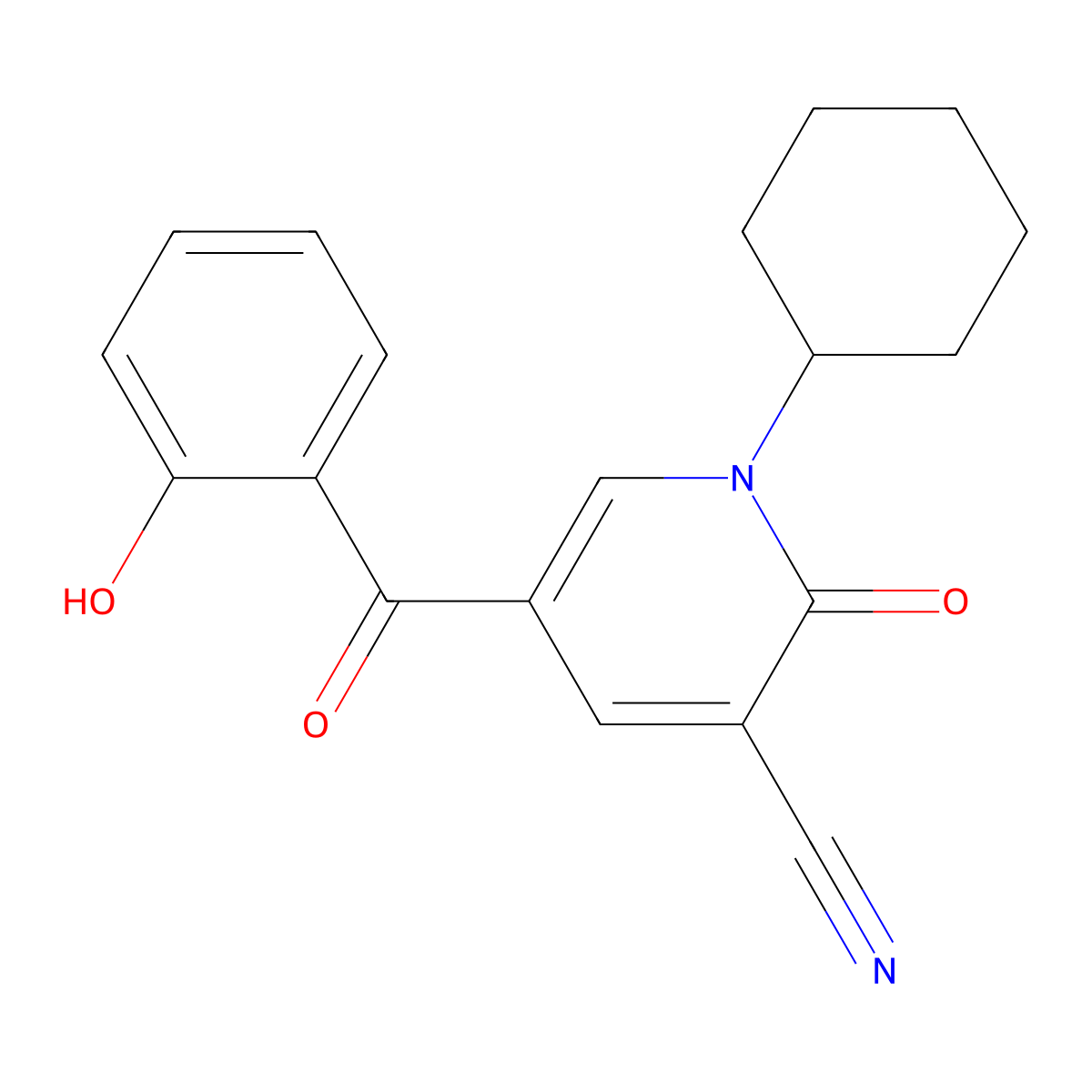 1-Cyclohexyl-5-(2-hydroxybenzoyl)-2-oxo-1,2-dihydropyridine-3-carbonitrile molecular structure, CAS 730949-56-1