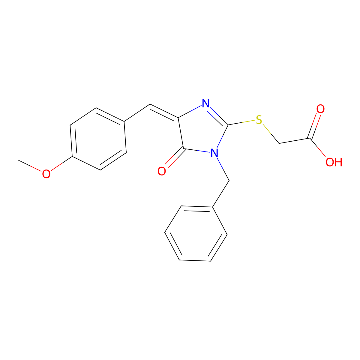 2-[[4,5-Dihydro-4-[(4-methoxyphenyl)methylene]-5-oxo-1-(phenylmethyl)-1H-imidazol-2-yl]thio]acetic acid molecular structure, CAS 730949-60-7