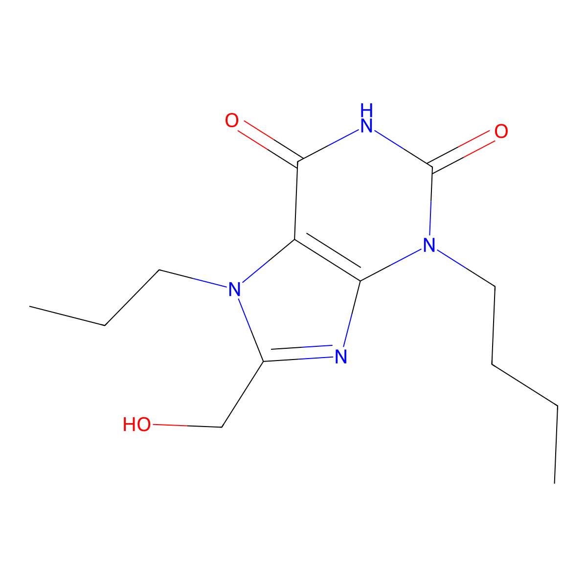 3-Butyl-8-hydroxymethyl-7-propyl-3,7-dihydro-purine-2,6-dione molecular structure, CAS 730949-70-9