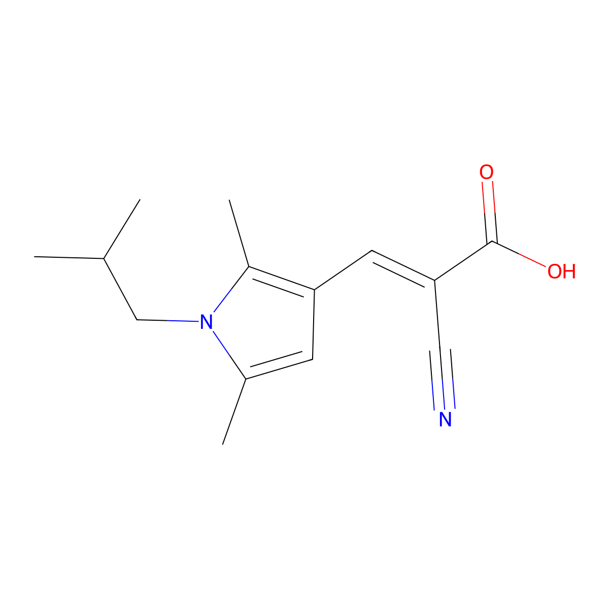 2-cyano-3-[2,5-dimethyl-1-(2-methylpropyl)-1H-pyrrol-3-yl]prop-2-enoic acid molecular structure, CAS 730949-73-2