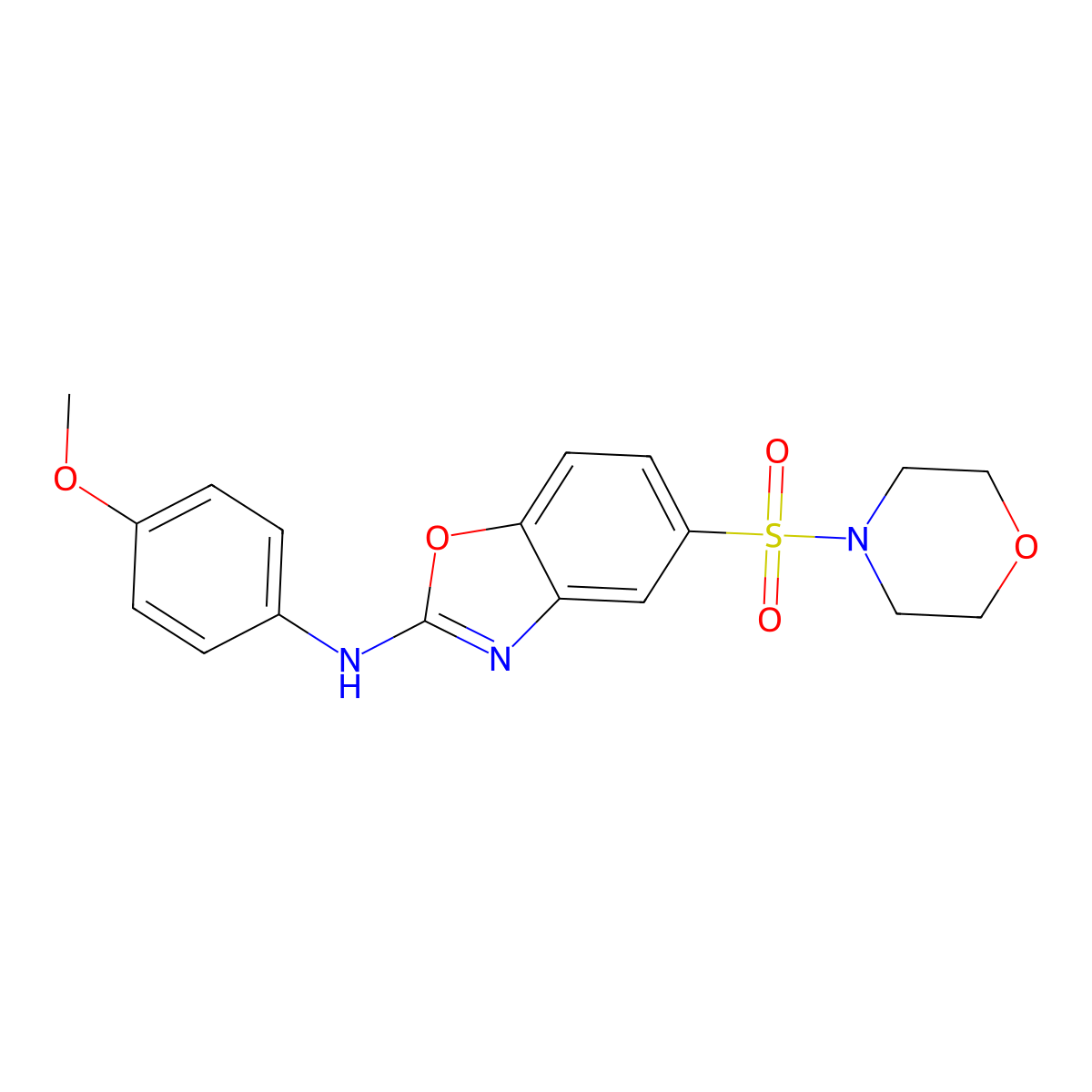 N-(4-methoxyphenyl)-5-(morpholine-4-sulfonyl)-1,3-benzoxazol-2-amine molecular structure, CAS 730949-76-5