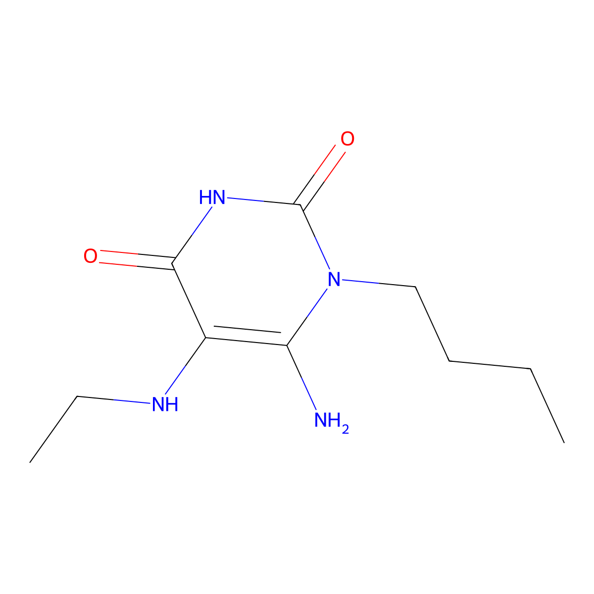 6-Amino-1-butyl-5-(ethylamino)-1,2,3,4-tetrahydropyrimidine-2,4-dione molecular structure, CAS 730949-81-2