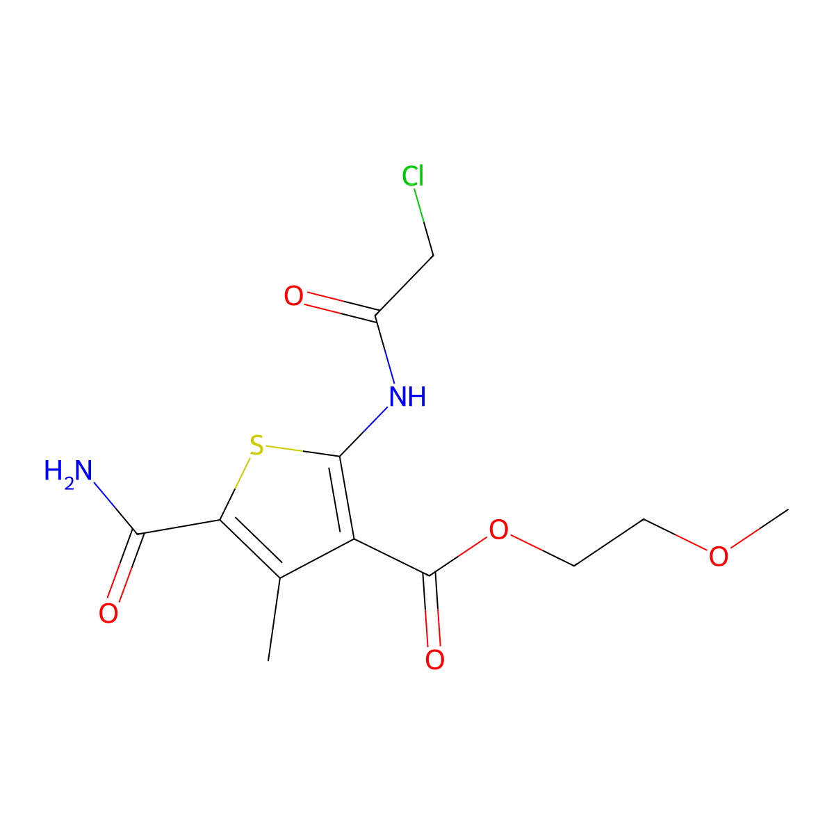 2-Methoxyethyl 5-carbamoyl-2-(2-chloroacetamido)-4-methylthiophene-3-carboxylate molecular structure, CAS 730949-86-7