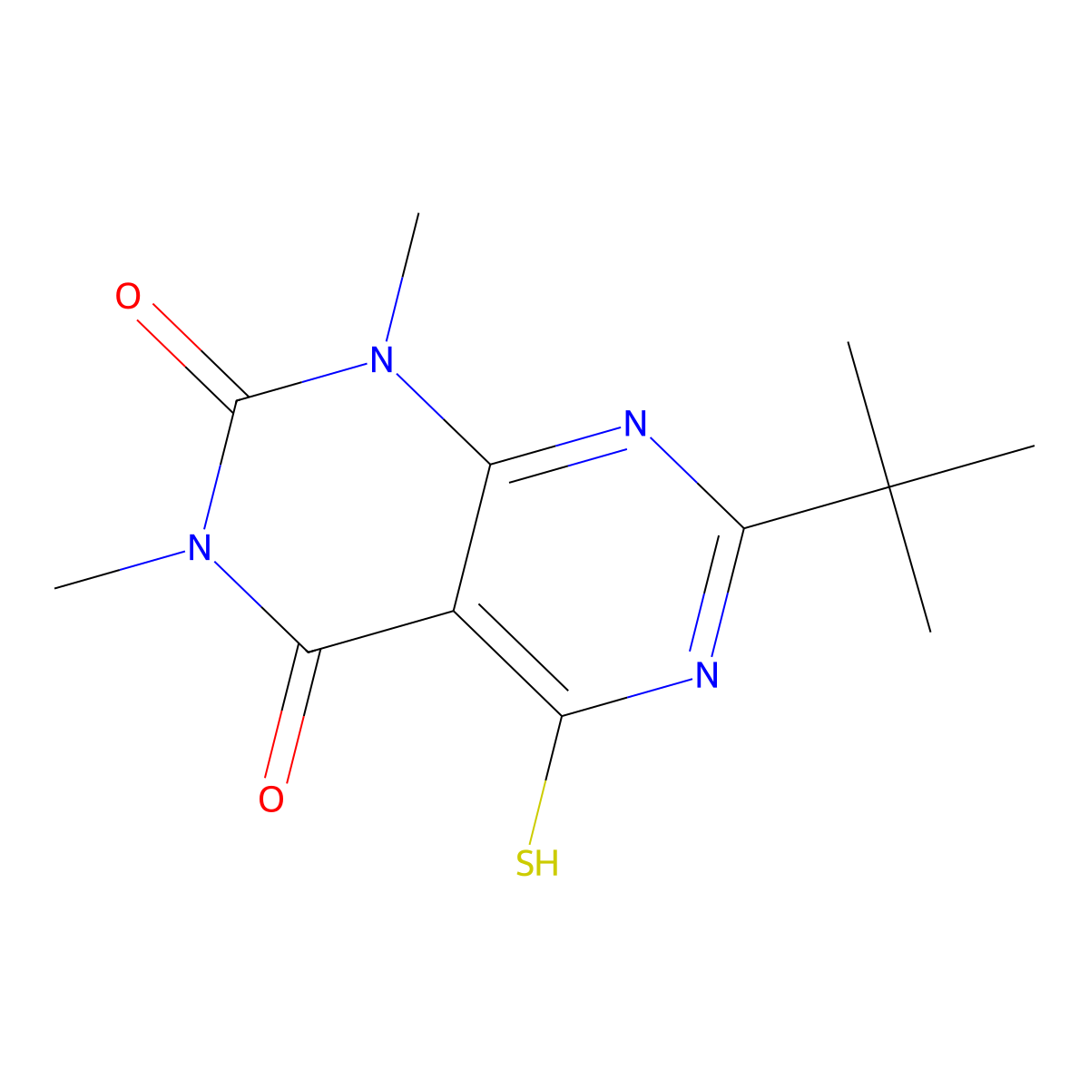 7-tert-butyl-1,3-dimethyl-5-sulfanyl-1H,2H,3H,4H-[1,3]diazino[4,5-d]pyrimidine-2,4-dione molecular structure, CAS 730949-90-3