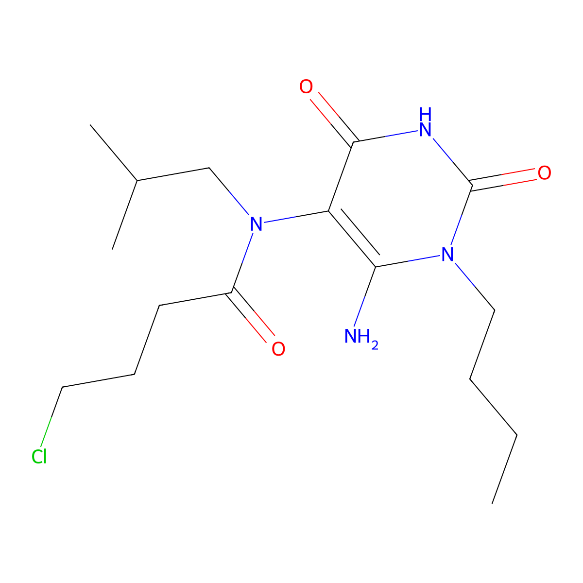 N-(6-amino-1-butyl-2,4-dioxo-1,2,3,4-tetrahydropyrimidin-5-yl)-4-chloro-N-(2-methylpropyl)butanamide molecular structure, CAS 730949-93-6