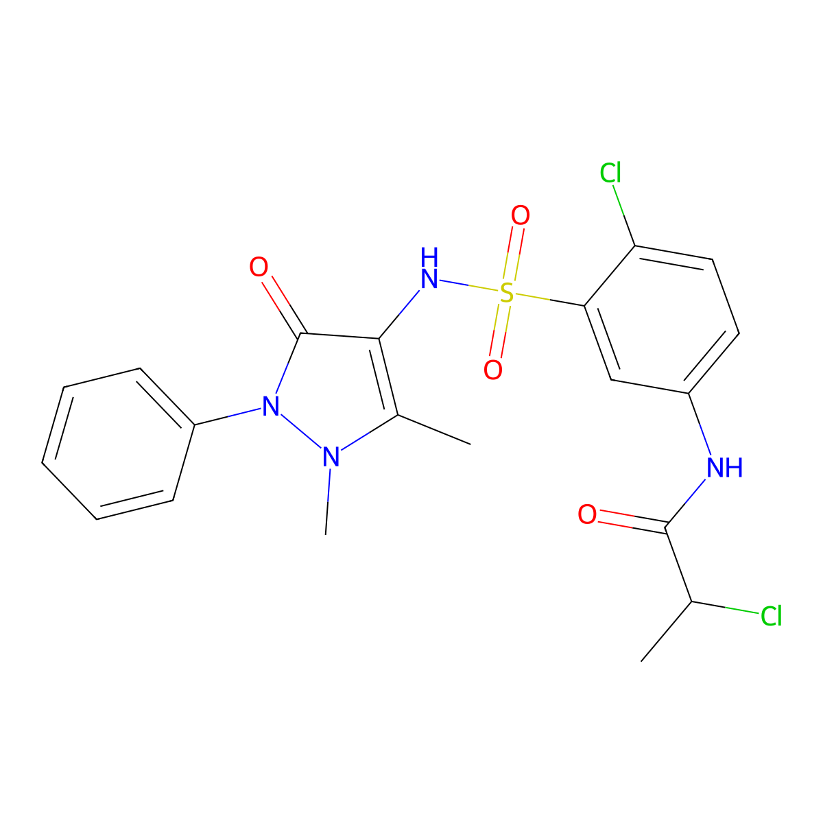 2-chloro-N-{4-chloro-3-[(1,5-dimethyl-3-oxo-2-phenyl-2,3-dihydro-1H-pyrazol-4-yl)sulfamoyl]phenyl}propanamide molecular structure, CAS 730949-96-9