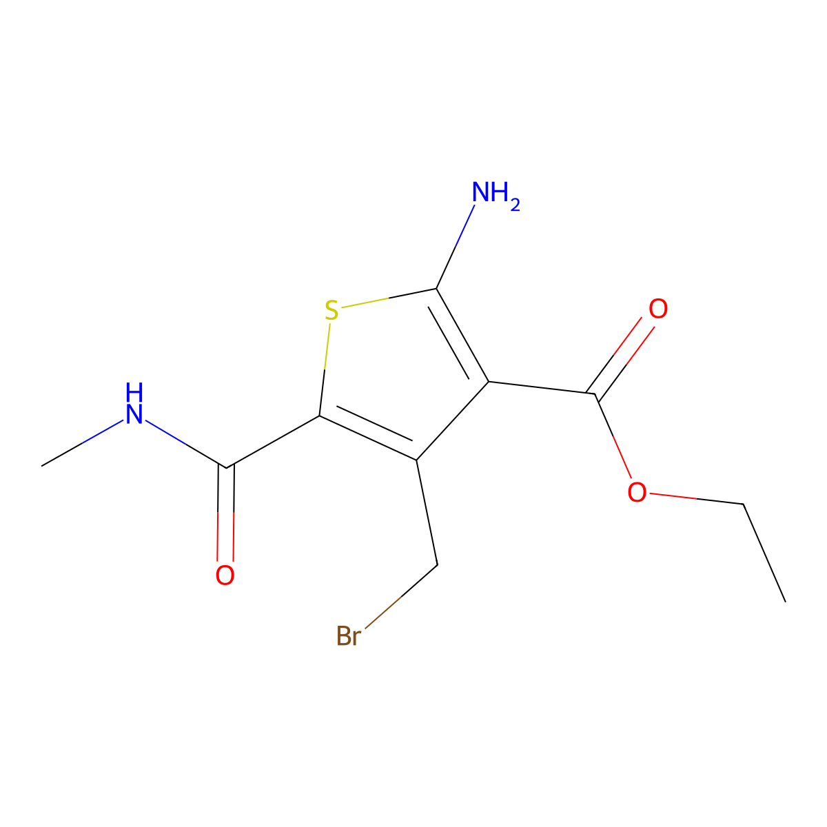 Ethyl 2-amino-4-(bromomethyl)-5-(methylcarbamoyl)thiophene-3-carboxylate molecular structure, CAS 730950-00-2