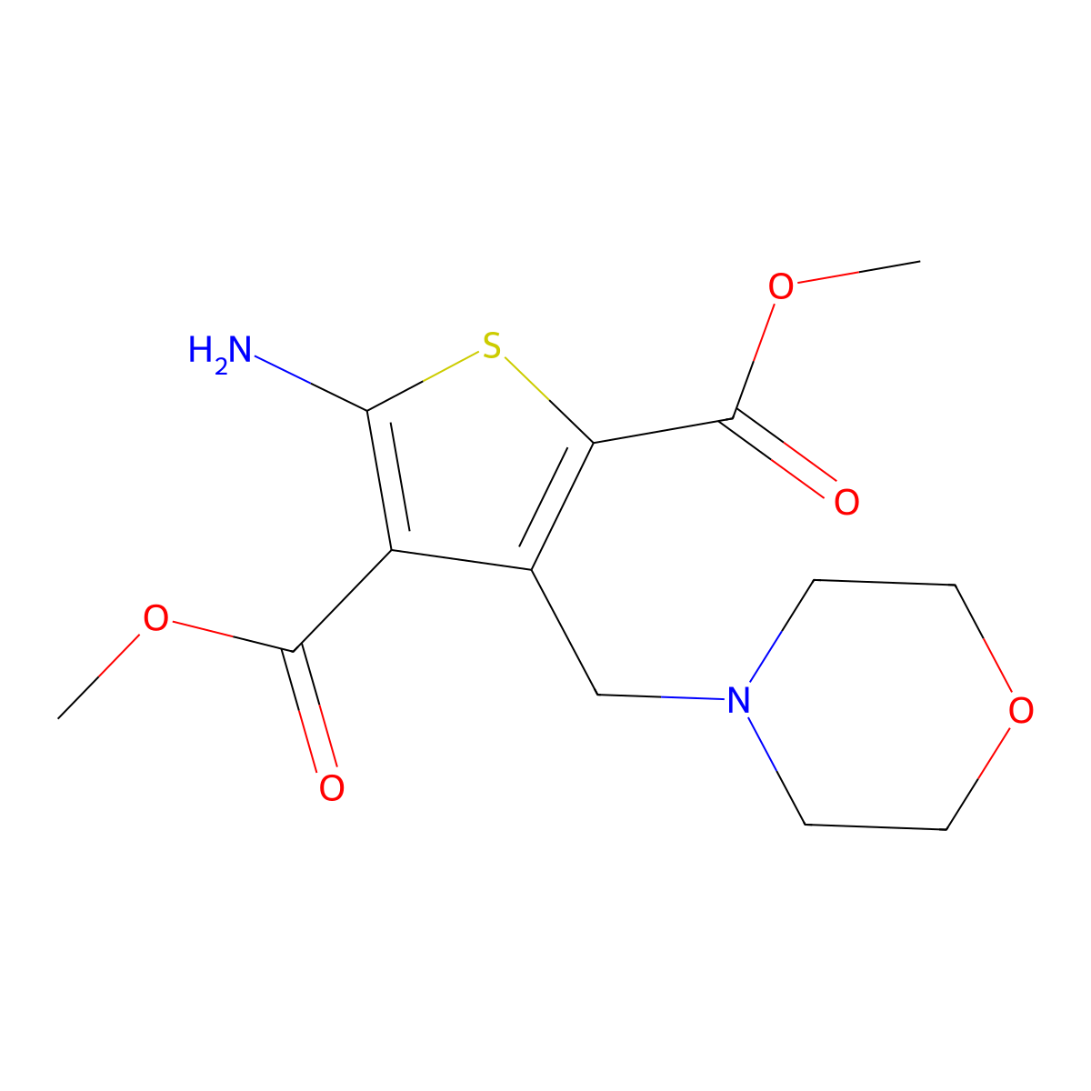 2,4-Dimethyl 5-amino-3-(morpholin-4-ylmethyl)thiophene-2,4-dicarboxylate molecular structure, CAS 730950-16-0