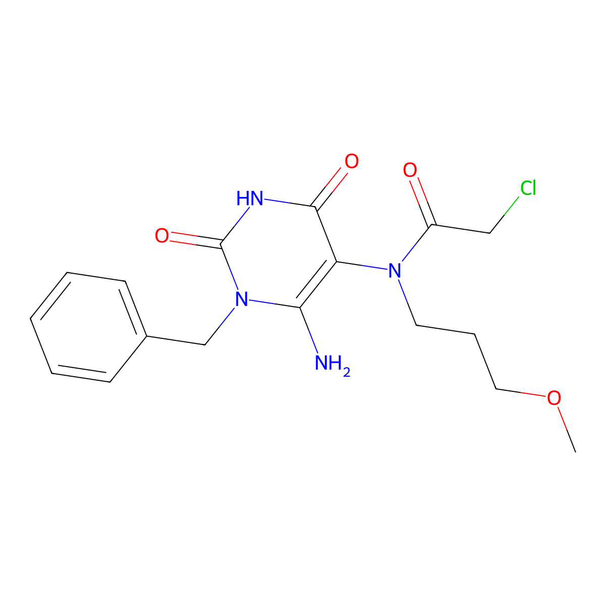 N-(6-amino-1-benzyl-2,4-dioxo-1,2,3,4-tetrahydropyrimidin-5-yl)-2-chloro-N-(3-methoxypropyl)acetamide molecular structure, CAS 730950-29-5