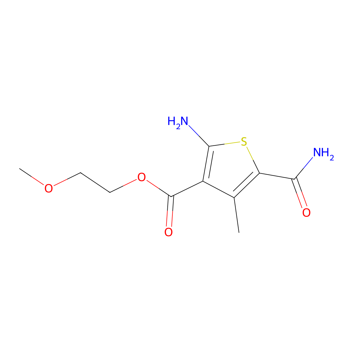 2-Methoxyethyl 2-amino-5-carbamoyl-4-methylthiophene-3-carboxylate molecular structure, CAS 730951-31-2