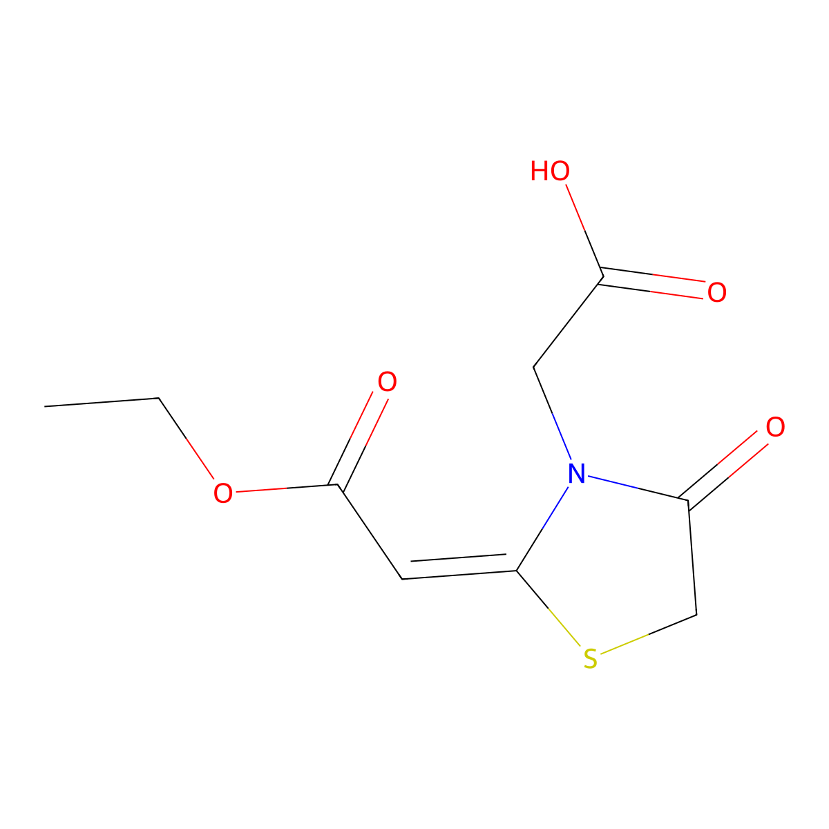 2-(2-(2-Ethoxy-2-oxoethylidene)-4-oxo-1,3-thiazolidin-3-yl)acetic acid molecular structure, CAS 730956-98-6