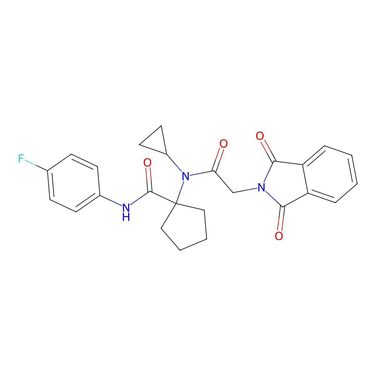1-[N-cyclopropyl-2-(1,3-dioxo-2,3-dihydro-1H-isoindol-2-yl)acetamido]-N-(4-fluorophenyl)cyclopentane-1-carboxamide molecular structure, CAS 730957-32-1