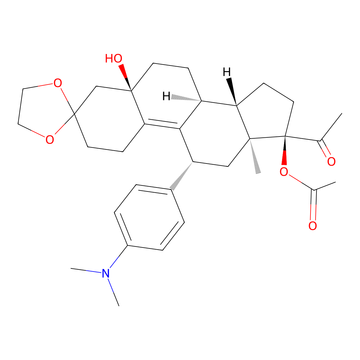 [(5'R,8'S,11'R,13'S,14'S,17'R)-17'-acetyl-11'-[4-(dimethylamino)phenyl]-5'-hydroxy-13'-methylspiro[1,3-dioxolane-2,3'-2,4,6,7,8,11,12,14,15,16-decahydro-1H-cyclopenta[a]phenanthrene]-17'-yl] acetate molecular structure, CAS 730962-28-4