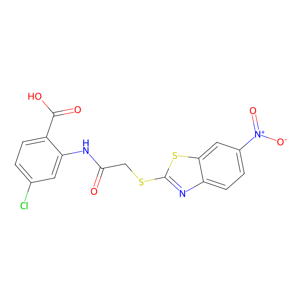 4-Chloro-2-{2-[(6-nitro-1,3-benzothiazol-2-yl)sulfanyl]acetamido}benzoic acid molecular structure, CAS 730965-99-8