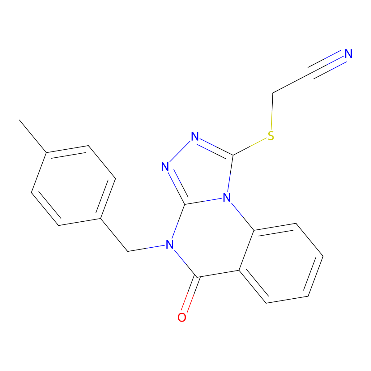 2-[[4-[(4-Methylphenyl)methyl]-5-oxo-[1,2,4]triazolo[4,3-a]quinazolin-1-yl]sulfanyl]acetonitrile molecular structure, CAS 730968-00-0