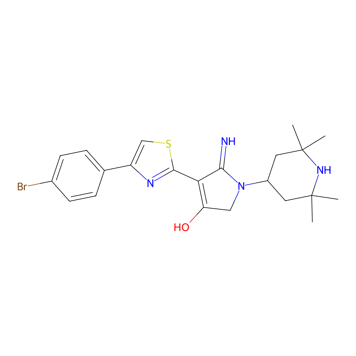 4-[4-(4-bromophenyl)-1,3-thiazol-2-yl]-5-imino-1-(2,2,6,6-tetramethylpiperidin-4-yl)-2,5-dihydro-1H-pyrrol-3-ol molecular structure, CAS 730973-72-5