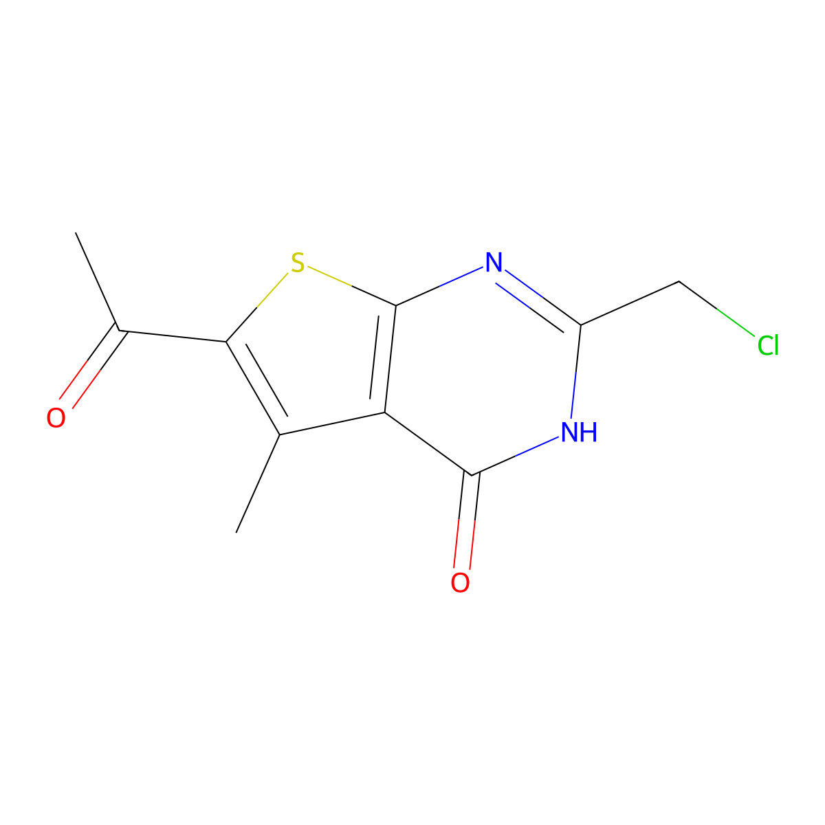 6-acetyl-2-(chloromethyl)-5-methyl-3H,4H-thieno[2,3-d]pyrimidin-4-one molecular structure, CAS 730976-52-0