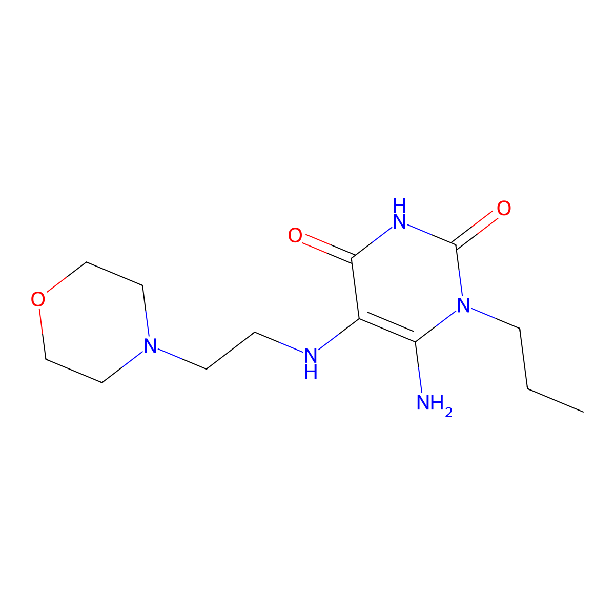 6-Amino-5-{[2-(morpholin-4-yl)ethyl]amino}-1-propyl-1,2,3,4-tetrahydropyrimidine-2,4-dione molecular structure, CAS 730976-53-1