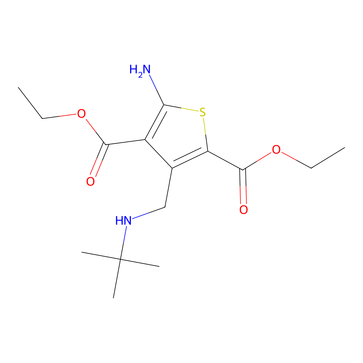 2,4-Diethyl 5-amino-3-[(tert-butylamino)methyl]thiophene-2,4-dicarboxylate molecular structure, CAS 730976-59-7