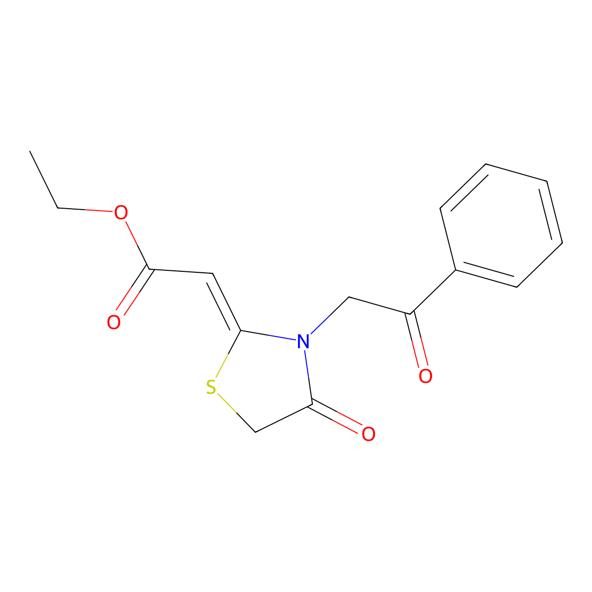 Ethyl 2-[4-oxo-3-(2-oxo-2-phenylethyl)-1,3-thiazolidin-2-ylidene]acetate molecular structure, CAS 730976-63-3