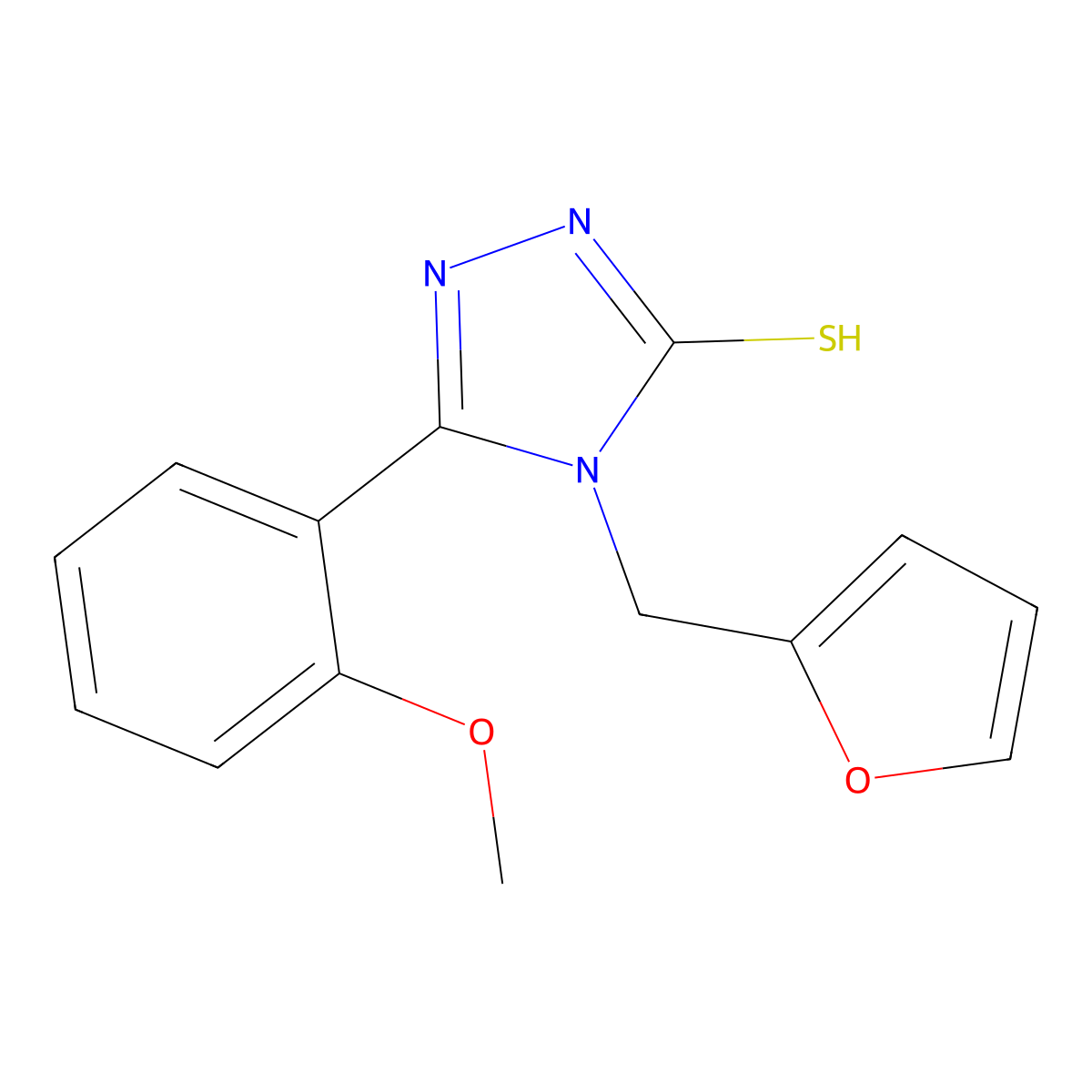 4-(furan-2-ylmethyl)-5-(2-methoxyphenyl)-4H-1,2,4-triazole-3-thiol molecular structure, CAS 730976-68-8